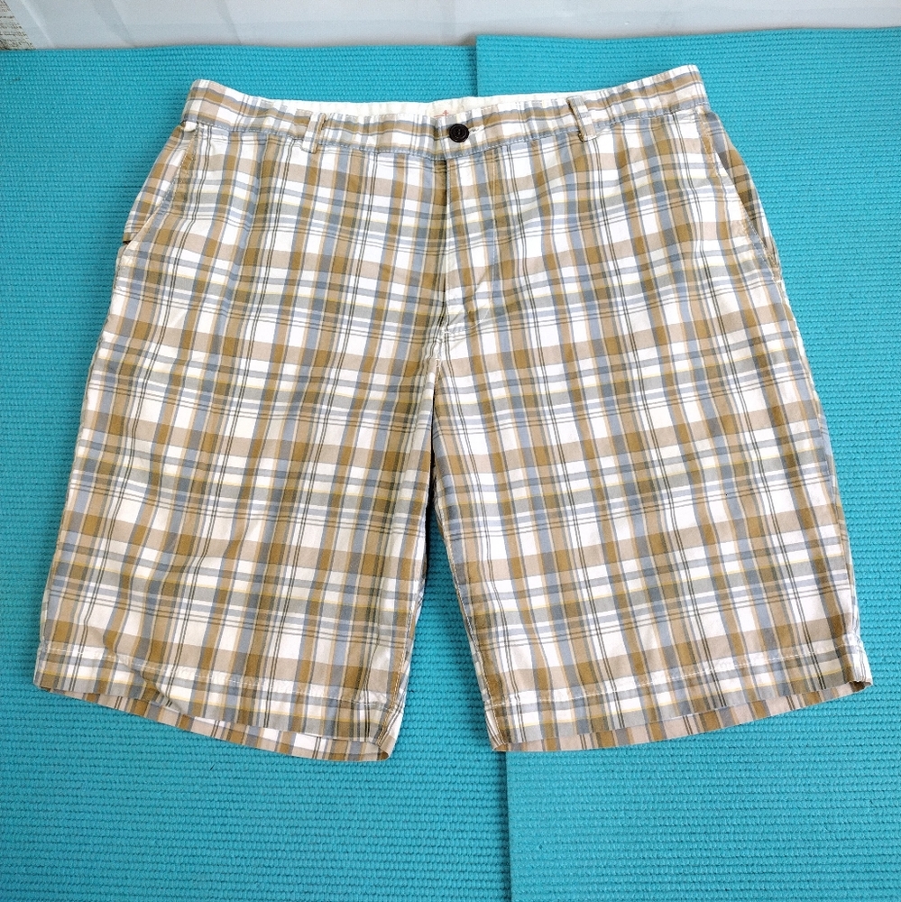 Dockers Men's Plaid Cotton Shorts Beige Tan Size 36